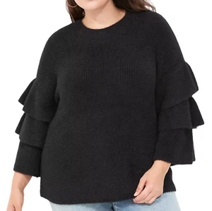 NUEVO SUÉTER LANE BRYANT NEGRO CON CAPAS MANGA 3/4 SUAVE ACANALADO CUELLO REDONDO TALLA 22/24 - Imagen 1 de 8