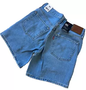 Levis 501 Premium Denim Shorts Wmn 26 Blue Button Fly High Rise Distressed Mom - Picture 1 of 12