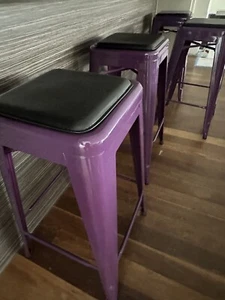 Tolix Bar Stool Purple With Seat Pad X 4 - Picture 1 of 2