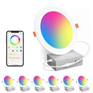 6 Stück Smarte Einbauleuchten 6 Zoll RGBCW Farbwechsel 16W LED Einbaustrahler - Bild 1 von 8