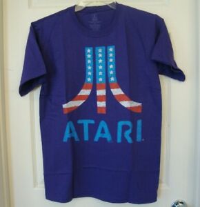 Patriotic Classic Atari Logo Men's T-shirts NEW Stars & Stripes Pre-Distressed