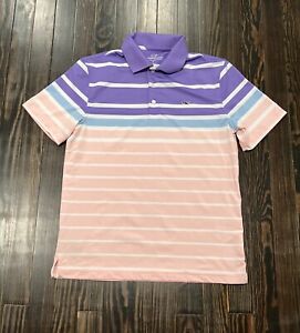 Vineyard Vines Short Sleeve Polo Shirt Men’s Small Purple Pink Stripes Polyester