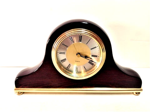 Adorable Cherry Wood Quartz Mantel/Desk Clock  5.5"Tall x 9 3/4" Long Cover