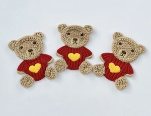 Set of 3 Teddies, Red Jumper, Sew On, Embroidered Patch, Appliqués, Motif - Picture 1 of 3