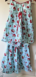 New NICK & NORA 2 pc Pajama Set Top/Shorts Blue/w Cherry & Flowers sz XXL Cotton - Picture 1 of 8