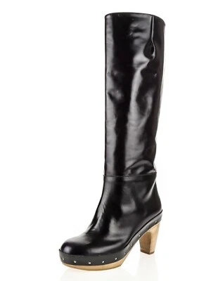 Botas zueco altas de cuero negro berenjena MARNI para mujer talla 36 $980 Foto 1 de 4