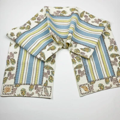 Watercolors Ocean Blue Stripe Seashells 72"L Chenille Tapestry Table Runner  - Image 1 of 2