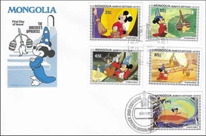 Mickey Mouse The Sorcerer's Apprentice Disney Stamp Set Mongolia FDC 1984 - Picture 1 of 1