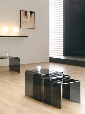 Milan Black Glass Nest of 3 Side Tables Living Room | Tables for Living Room