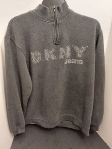 DKNY Jeans Sweatshirt Sweater Half 1/4 Zip Size XL pullover gray Spell Out Logo - Picture 1 of 7