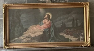 Vintage Jesus Litho Art Under Glass Ornate Carved Wood Gold Frame LARGE Artwork - Picture 1 of 4