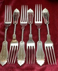 Antike DUHME & CO Sterling gedrehter Griff Gabeln - 6er Set - 7-3/4" "E.A. Fulton " - Bild 1 von 7