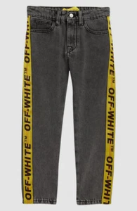 $440 Off-White Kids Boys Gray Contrast Logo Tape Straight Jeans Pants Size 8 - Picture 1 of 3