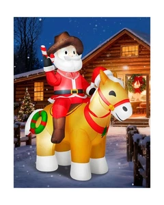 6x7FT Christmas Inflatables Cowboy Santa Riding Horse, Christmas Decoration O... - Picture 1 of 6