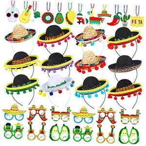 36 Pcs Cinco De Mayo Supplies Set, 12 Sombrero Headbands Mini Sombrero Hats 12 - Picture 1 of 7