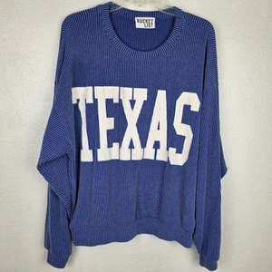 Bucket List Texas Comfy Graphic Sweatshirt Blue S/M Drop Shoulder Corded Fabric - Picture 1 of 11