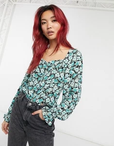 & Other Stories Green White Floral Blouse Top EU 36 UK 10 Long Sleeve Buttons - Picture 1 of 7