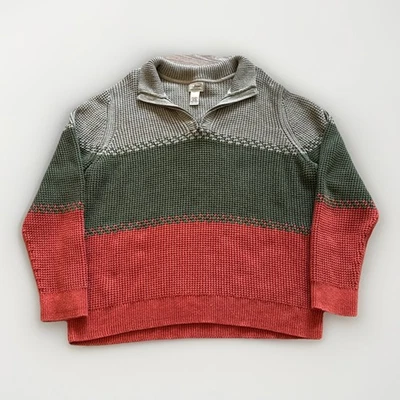 LL Bean Sweater Mens XXL Colorblock 1/4 Zip Waffle Knit Cotton Striped - Image 1 of 4