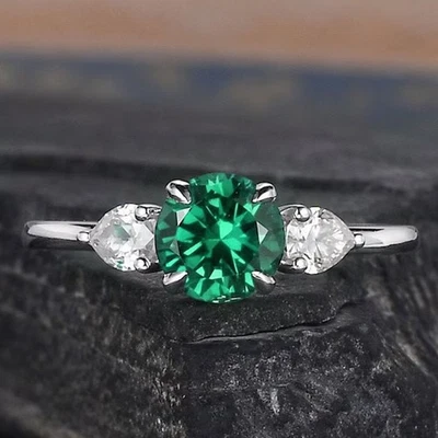 3.50 克拉圆形切割天然翡翠和钻石宝石戒指 950PT 镀铂 — 第 1/4 张图片