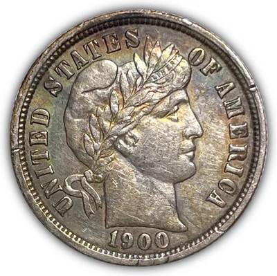 Moneda de diez centavos de plata de barbero 1900-O casi sin circular AU #25077 Foto 1 de 3