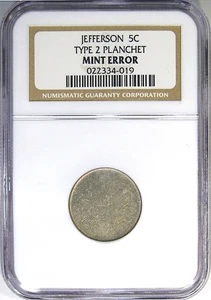 1938-2003 (No Date) 5C NGC TYPE 2 BLANK PLANCHET ERROR ~ SOFT GOLDEN PATINA! - Picture 1 of 4