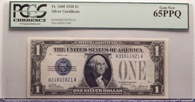 1928 $1 Silver Certificate Blue Seal Funny Back PCGS 65 PPQ #68 - Image 1 of 2