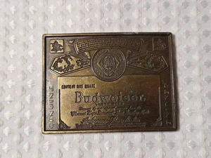 Vintage 1970s Budweiser Lager Beer Brass Belt Buckle Genuine Bud Anheuser Busch - Picture 1 of 7