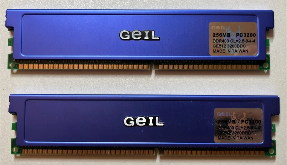 Kit 2×256MB (Pair) GeIL GE5123200BDC – DDR400 PC3200 CL2.5 DIMM 184-pin - Immagine 1 di 1