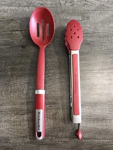 KITCHENAID Tongs and Slotted Spoon Red Color And Stainless Steel - Picture 1 of 17