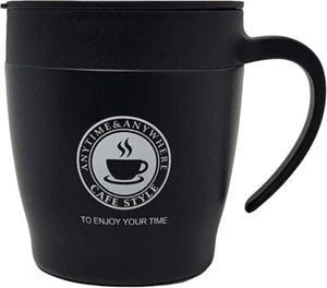 Black Stainless Steel Double Walled 350ml Thermal Travel Mug Handle Lid - Picture 1 of 5