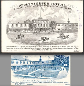 Tarjeta comercial victoriana Philadelphia Centennial Expo Westminster Hotel 1876 PA RM.23 - Imagen 1 de 10