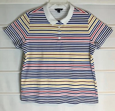 Lands' End Red Yellow Blue Striped Cotton SS Polo Style Shirt 14-16 Large EC! - Image 1 of 4
