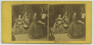 Stéréo rehaussée 1860-70. Musiciennes. Femmes formant un orchestre de chambre. - Picture 1 of 3