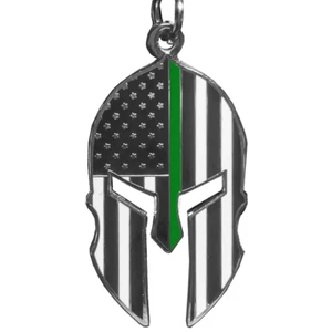 Llavero de línea verde delgada de la policía de gladiadores con bandera casco espartano patrulla fronteriza GHKB - Imagen 1 de 2