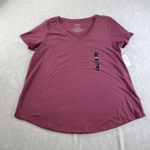 T-shirt Torrid donna top 2 borgogna massello vestibilità classica manica corta collo a V - Foto 1 di 10