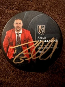 SIGNED! DERYK ENGELLAND AUTOGRAPHED VEGAS GOLDEN KNIGHTS PUCK MESSIER AWARD - Picture 1 of 2