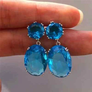 Inspired By Designer White Gold Filled Silver Aqua Blue Zirconia Drop Earring - Picture 1 of 9