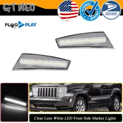 For 2008-2012 Jeep Liberty Clear Lens White LED Front Bumper Side Marker Lights - Image 1 of 4