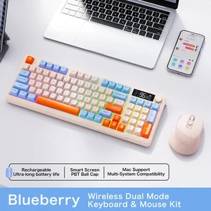 FREEWOLF M96 Bluetooth Wireless Keyboard 96-Key RGB Screen Multi-Device Gaming - Picture 1 of 24