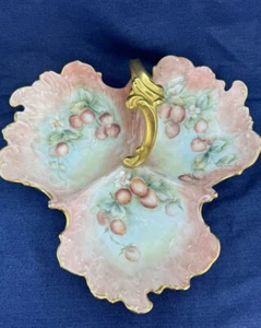 Antique Giraud Limoges France 3 Section Grape Serving Dish Gold Trim 1892-1907 - Picture 1 of 14