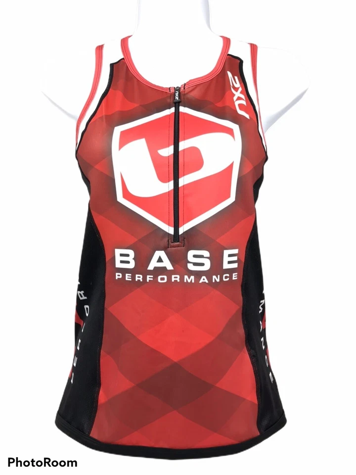 2XU Womens Medium Red And Black No Sleeve Half Zip Athleticwear Cycling Top - Image 1 of 4