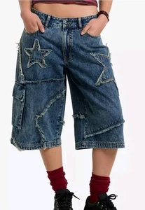 Hot Topic Frayed Star Cargo Shorts Wonans Size 24 - Picture 1 of 11