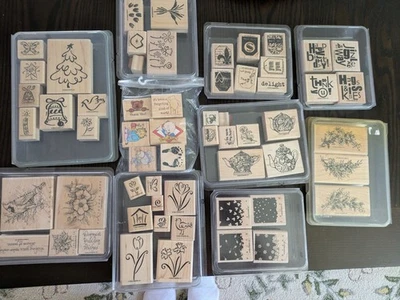 Лот 59 шт. резиновые чернильные штампы на деревянный блок разнообразие - Изображение 1 из 4