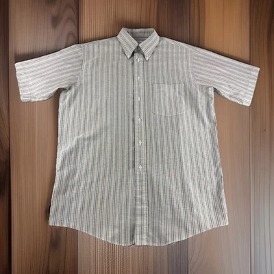 Vintage Arrow Dover Shirt Mens 16 Made in USA Striped Button Up Short Sleeve 80s - Image 1 of 4