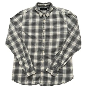 Allsaints Shirt Mens Size M Aviston Long Sleeve Button Flannel Plaid Gray - Picture 1 of 6