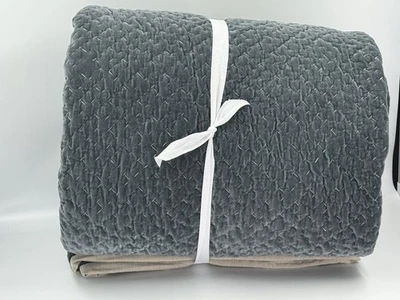 Terciopelo punto de cruz Pottery Barn KING/CAL. Edredón KING acero azul etiquetas de corte usadas Foto 1 de 4