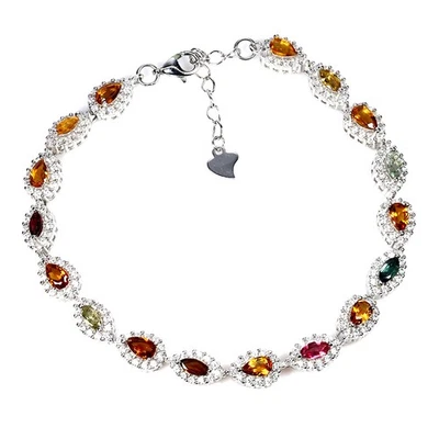 925 Sterling Silver Bracelet Pear Citrine 5x3mm Tourmaline Gemstone Jewelry 7ins - Image 1 of 4