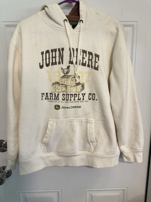 John Deere Ladies Official Cream Hoodie W/some Stains (see Pix) Price Adjusted - Image 1 of 4