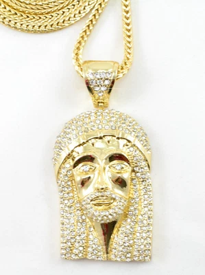 Pingente de ouro hip hop Jesus corrente Franco pedra completa 36 polegadas 06 - Imagem 1 de 4