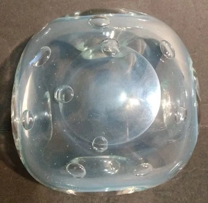 Murano Opalescent Green Bullicante Art Glass Bowl Hand Blown 6" Sq 2.5"-3" Tall - Picture 1 of 24